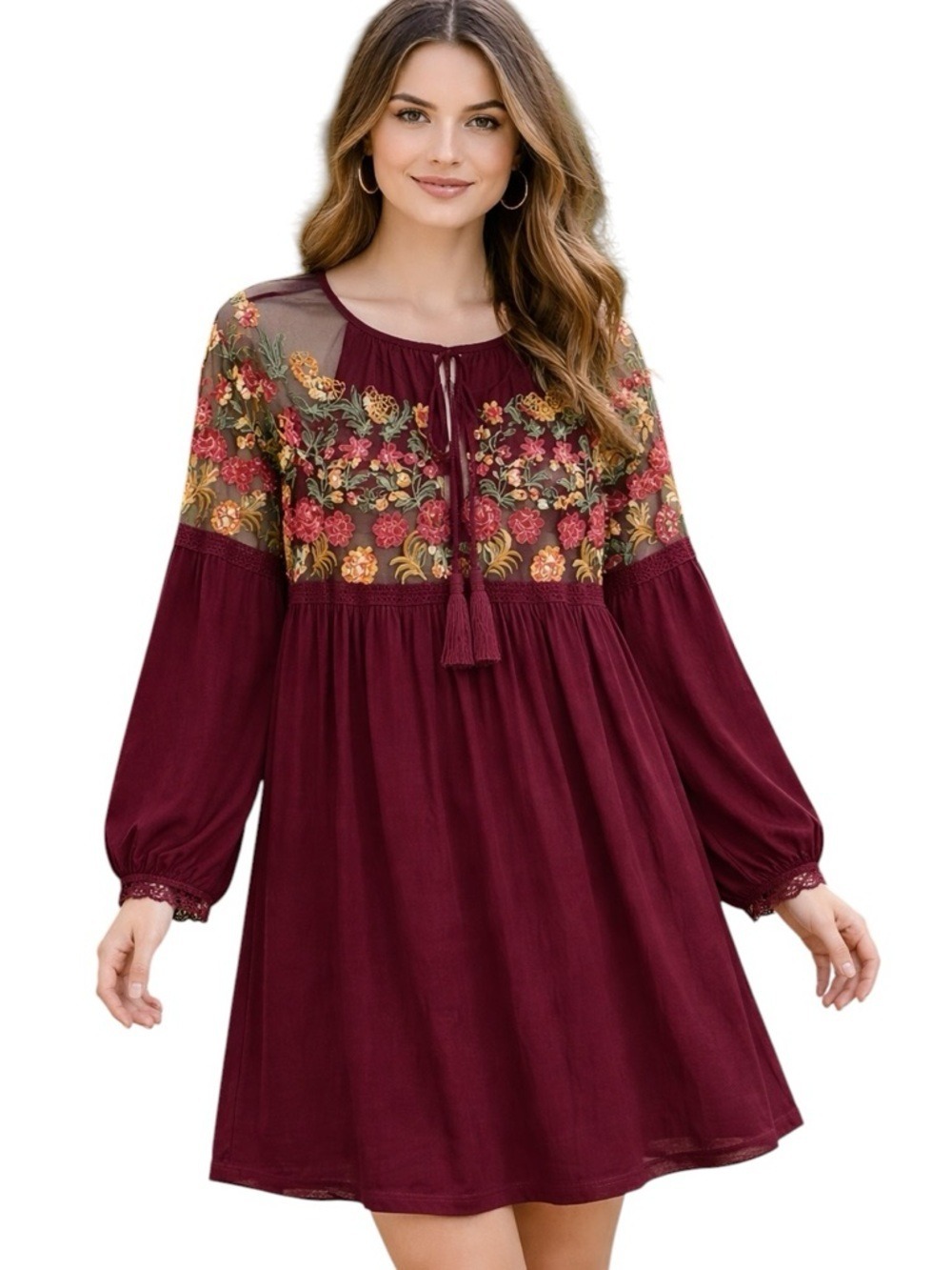 Suzanne Betro babydoll dress oversize sheer  jersey burgundy pocket flowy medium